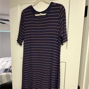 Old Navy Navy and Orange Striped Midi Dress